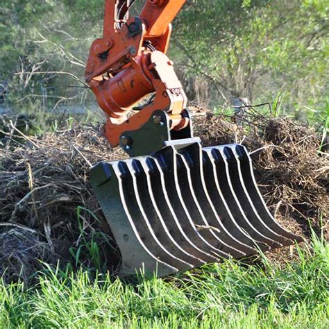 compact excavator root rake|rake attachment for mini excavator.